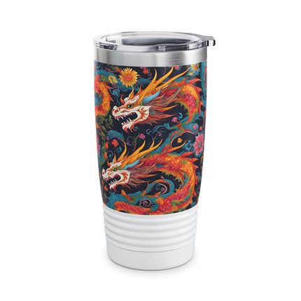Dragon Tumbler | Japanese Flower Pattern Drink Companion | Floral Japan Insulated Travel Mug | Exercise Office College Road Trip Coffee Gift