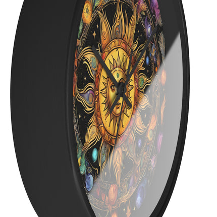 Sun Collage Wall Art Clock | Celestial Solstice Astronomy Wiccan Hanging | Comet Constellations Home Office Solar System Pagan Decor Gift