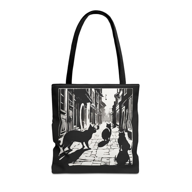 Cat Tote Bag | Town Cats Grocery Bag | Shadow Cat Alley Felines Travel Bag | Daily Office Cat Lovers Traveler Tote