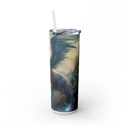 MAJESTIC MYTHS Skinny Tumbler - Electrified Blue Shock Pegasus Fantasy Traveler