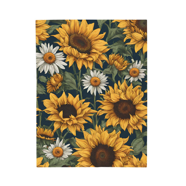 Sunflowers & Daisies Blanket, Spring or Summer Couch Plush Throw, Yellow and White Flower Bed Cover, Country Home Warm Bedroom Cozy Sheet