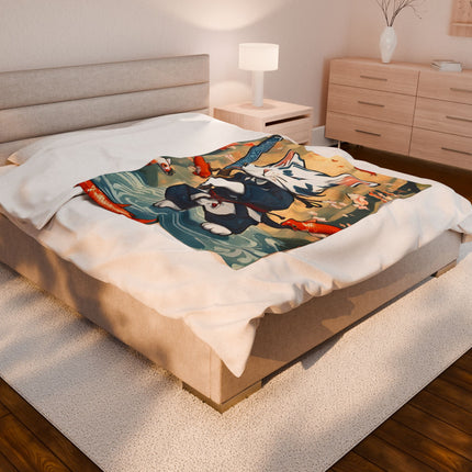 SAMURAI WARRIOR CAT Blanket - Floating Koi Sword Kitten Ninja Feline Couch Throw