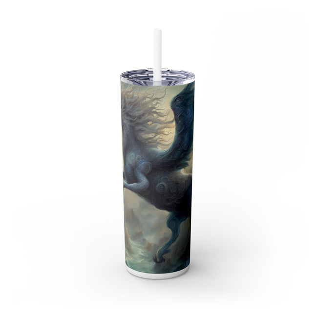 MAJESTIC MYTHS Skinny Tumbler - Electrified Blue Shock Pegasus Fantasy Traveler