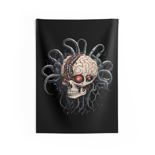 Alien Brain Skull Wall Decor, Contra Video Game Inspired Tapestry, Metal Cyborg Tentacle Robot Outer Space Bedroom Rock Band Stage Hanging