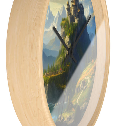 MEDIEVAL MOUNTAIN CASTLE Wall Clock - Fantasy Forest Kingdom Decor