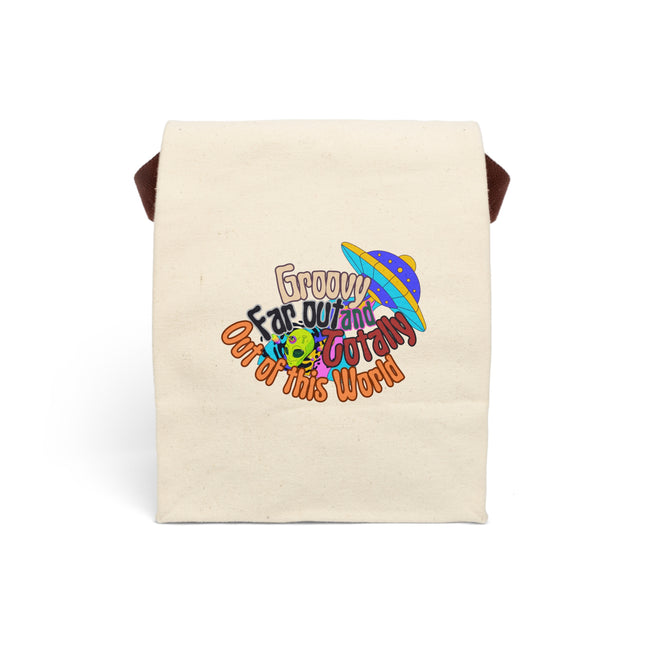 Psychedelic UFO Alien Spaceship Canvas Lunch Bag | Outer Space 70's Vibe Groovy Snack Carrier | Office or School Meal Time Trendy Bag