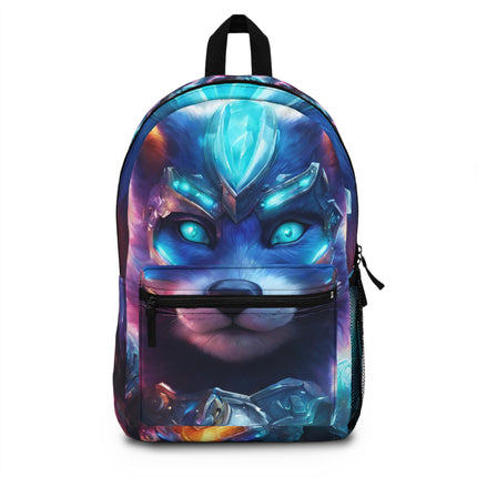 WARRIOR FOX Backpack, Cybernetic Armored Animal Book Travel Bag, Neon Violet Crystal Guardian, Carry All School Traveler