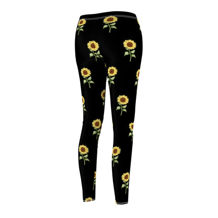 Bright Sunflower Skinny Leggings, Simple Watercolor Flower Relaxing Lounge Pants, Blossom Leaves Bloom Exercise Fitness Yoga Tights