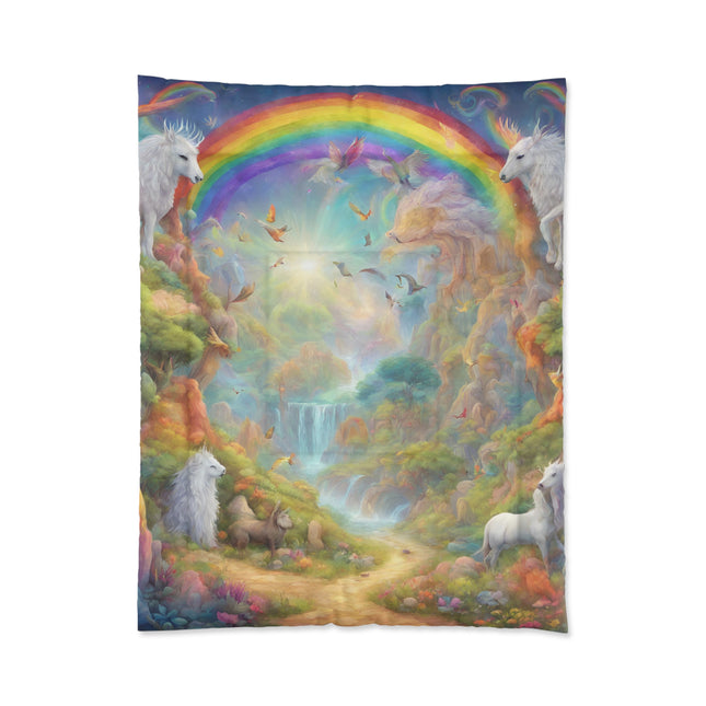 Mystical Horses Rainbow Girls Bedroom Twin Comforter, Fantasy Dreams Toddler Childrens Bed Blanket