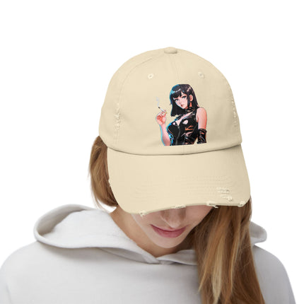 Cigarette Smoking Anime Girl Cap, Black Tight Leather Outfit Sexy Cute Hat, Japan Cartoon Secret Agent Style Spring, Summer, Fishing Wear