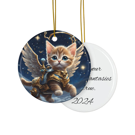 PERSONALIZED Flying Fantasy Christmas Mechanical Angelic Winged Cat Ornament