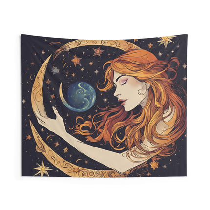 Moon Goddess Wall Decor | Lunar Space Shaping Astronomy Tapestry Gift | Astrology Woman Night Sky Stars Psychic & Tarot Bed Room Hanging