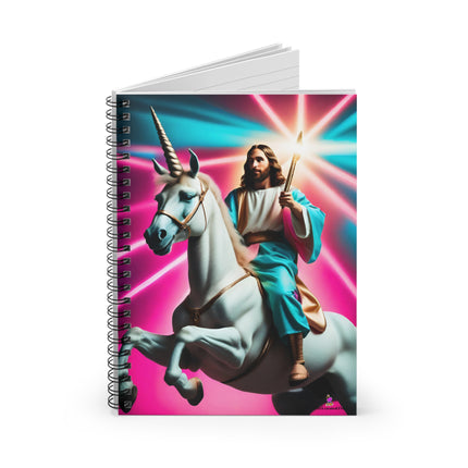 Neon Jesus Christ Unicorn Notebook | Christian Fun Mythical Horse School Notepad | Personal Homework College Student Spiral Note Paper Gift