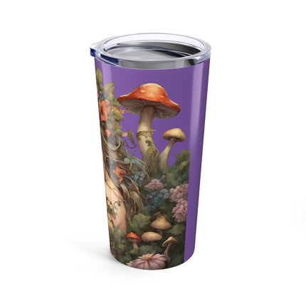 Flower Fantasy Maiden Girl Tumbler, Mushroom Flowered Garden Princess Fairy Travel Cup, Mystical Beauty Office Drink Holder