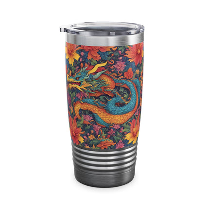 Dragon Tumbler | Japanese Flower Pattern Drink Companion | Floral Japan Insulated Travel Mug | Exercise Office College Road Trip Coffee Gift