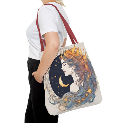 Moon Goddess Tote | Lunar Stars & Space Astronomy Grocery Bag | Laptop Book Carrier | Home Office Solar System Travel Overnight Gift
