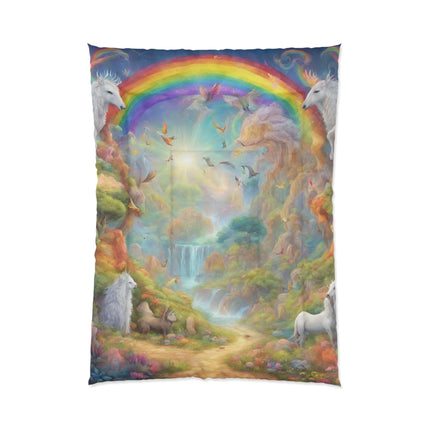 Mystical Horses Rainbow Girls Bedroom Twin Comforter, Fantasy Dreams Toddler Childrens Bed Blanket