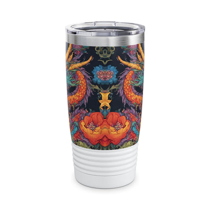 Dragon Tumbler | Japanese Flower Pattern Drink Companion | Floral Japan Insulated Travel Mug | Exercise Office College Road Trip Coffee Gift