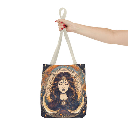 Sun & Moon Goddess Tote | Lunar Stars and Space Astronomy Grocery Bag | Wiccan Dreams Office Laptop Book Carrier | Solar System Travel Gift