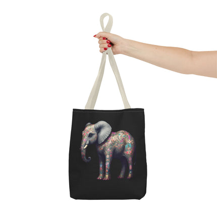 Elephant Gift Tote | Majestic Flower Pattern Grocery Bag | Animal Lovers Office Travel Carrier | Safari Kingdom Endangered Cotton Traveler