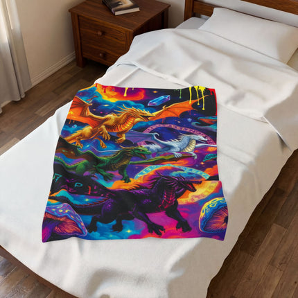 PSYCHEDELIC DRAGON QUAD Trippy Mushroom Blanket