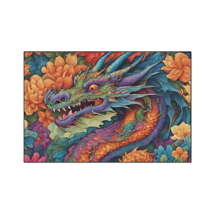 Japanese Dragons Floral Heavy Duty Floor Mat | Flower Pattern Style Serpent Bathroom Decor | Entryway Flowered Chinese Dragon Lover Gift