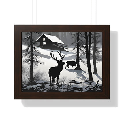 WINTER BUCK SHADOW - Deer Hunter Cabin Framed Wall Art