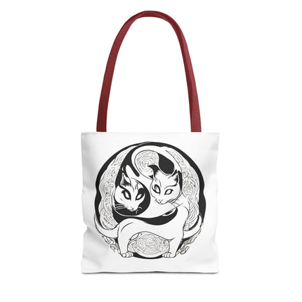 Cat Lovers Tote | Cats Yin Yang Style Grocery Bag | MEOW Chinese Print 2 Sided Office Carry All | School Supplies Kitten Carrier Tote