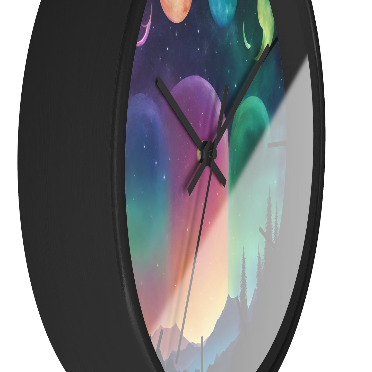 Moonlight Hills Wall Clock | Night Forest Astronomy Starlight Moons Constellations Office Decor Gift, Solar System Home Hanging Unique Art