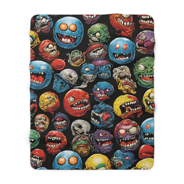 Retro Fleece Blanket | Vintage 80s Toys Madballs Inspired Sherpa Cover | Saturday Morning Cartoon 1980s Lover Couch Throw | Kids Warm Cover