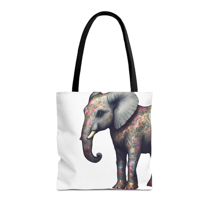 Elephant Gift Tote | Majestic Flower Pattern Grocery Bag | Animal Lovers Office Travel Carrier | Jungle Kingdom Endangered Cotton Traveler