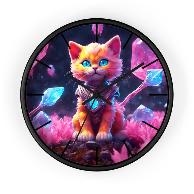 COSMIC CRYSTAL GUARDIAN CAT Wall Clock - Fantasy Feline Galaxy Decor