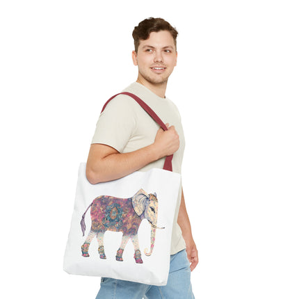 Elephant Lovers Tote | Majestic Color Pattern Custom Grocery Bag | Animal Gift Office Travel Carrier | Wild Woodland Business Traveler