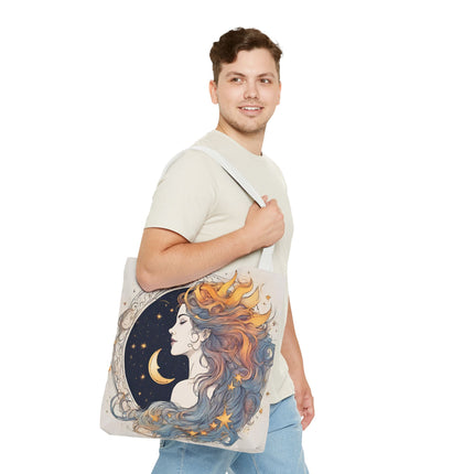 Moon Goddess Tote | Lunar Stars & Space Astronomy Grocery Bag | Laptop Book Carrier | Home Office Solar System Travel Overnight Gift