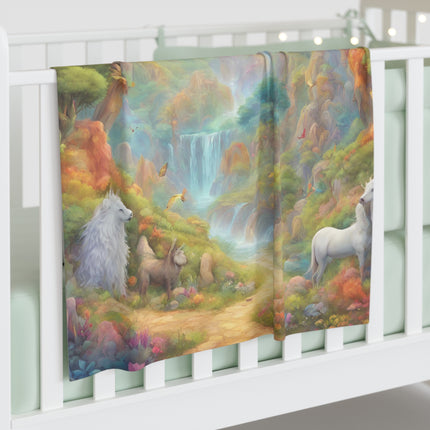 Beautiful Infant Girls Rainbow Blue Mystical Fantasy Baby Swaddle Blanket, Dream World Majestic Birds Trees Animals Changing Cover