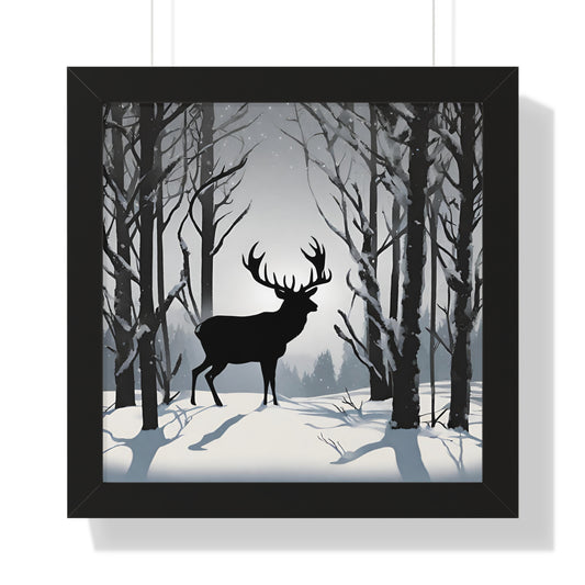 Animal Wall Art, Deer Hunter Picture, Big Buck Print, Hunting Cabin, Shadow Wall Hanging, Winter Snow Image, Living Room Poster, Framed Art