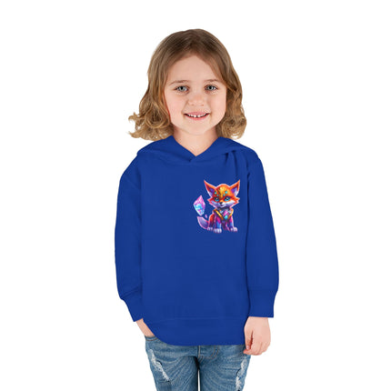Rainbow Crystal Fox Toddler Girls Hoodie, Orange Blue Cosmic Guardian Sweatshirt, Two Sided 2T 4T 5-6T Long Sleeve Hood