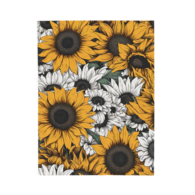 Sunflower Pattern Blanket, Spring or Summer Couch Plush Throw, Yellow and White Flower Bed Cover, Country Home Warm Bedroom Cozy Sheet