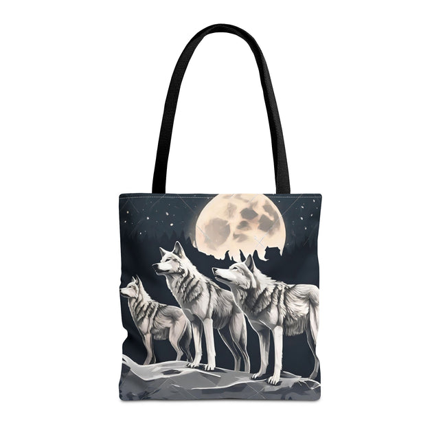 Moon Wolves Tote | Night Sky Mountain Wolf Pack Grocery Bag | Laptop & Book Carrier | Home Office Wooded Wild Dogs Travel Overnight Gift