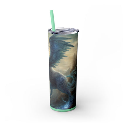MAJESTIC MYTHS Skinny Tumbler - Electrified Blue Shock Pegasus Fantasy Traveler