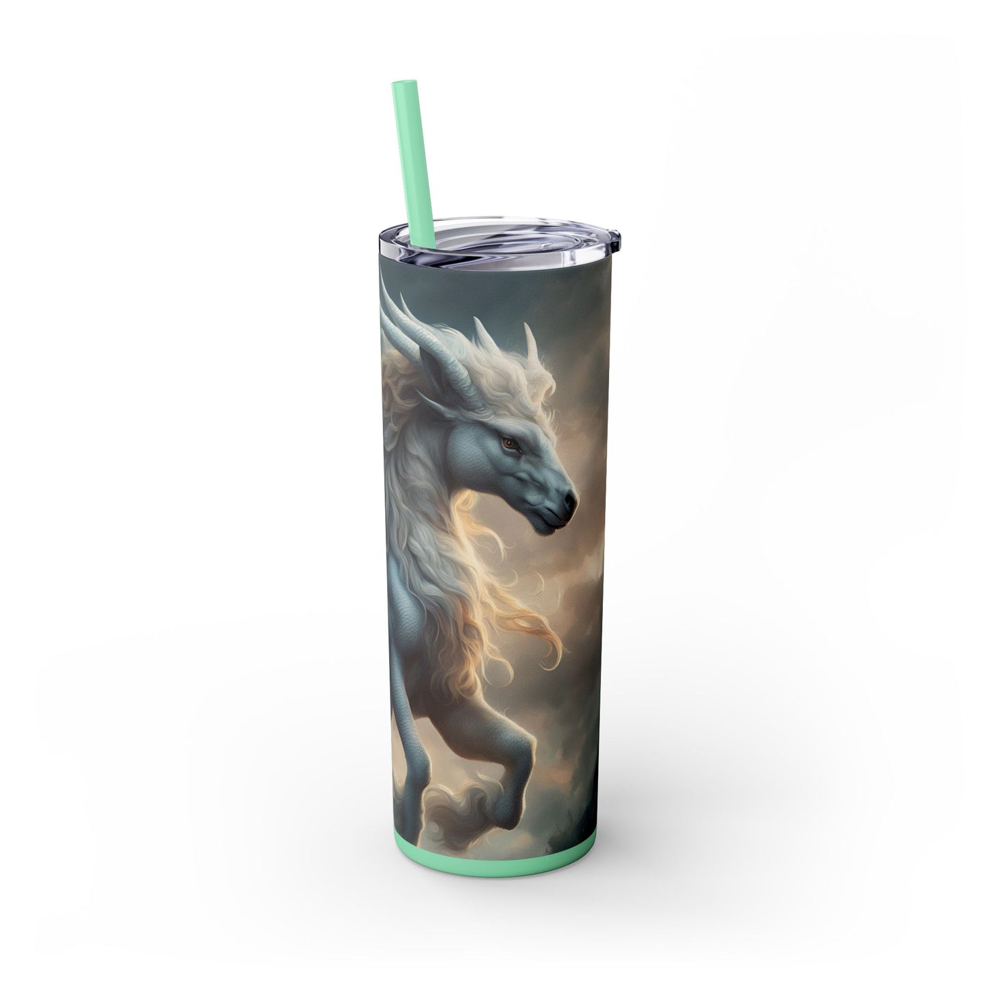 Majestic Myths Skinny Tumbler | Pegasus Horned Winged Horse Drinking Cup | Sky Cloud Fantasy Road Trip Exercise Traveler | Auto Gift