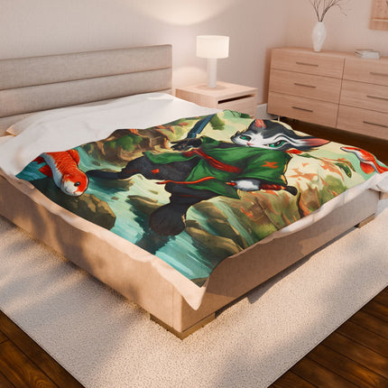 SAMURAI WARRIOR CAT Blanket - Japanese Koi Fish Kitten Ninja Cover
