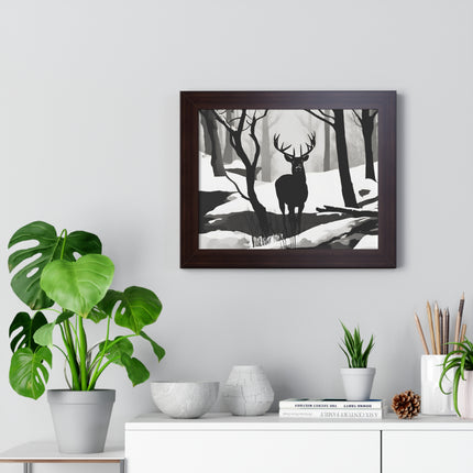 SNOWY CREEK BIG BUCK - Deer Hunter Winter Shadow Framed Wall Art