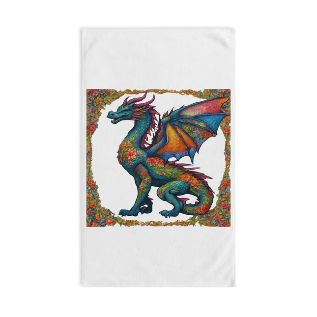Floral Dragon Hand Towel | Flower Pattern Winged Serpent Decor | Bathroom Accent Drying Cloth | Spring & Summer Flying Lizard Polyester Gift