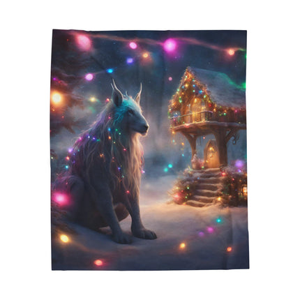 Mythical Beasts Christmas Blanket, Kids Adults Mystical Animal Plush Throw, Festive Fantasy Lovers Gift, Snow Creatures Holiday Twin Cover