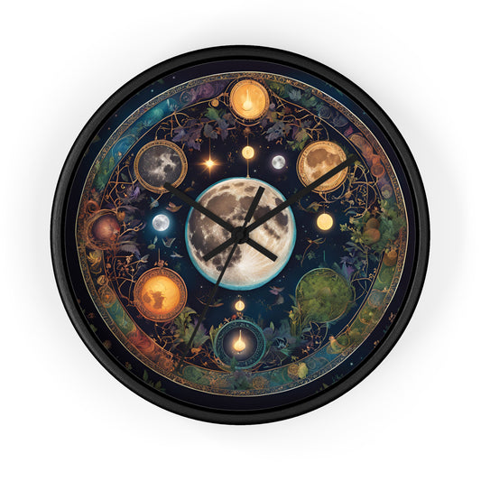 Moon, Sun and Earth Phases Wall Clock, Lunar Cycle Astronomy Home Decor, Solar System Wall Hanging, Celestial Office Art Gift