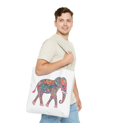 Elephant Gift Tote | Majestic Color Pattern Custom Grocery Bag | Animal Lovers Office Travel Carrier | Wild Safari Business Traveler