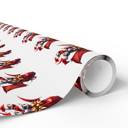 Christmas Wrapping Paper, WHITE, Dragon Gift Wrap, Red Holiday Paper, Flying Dragon Presents, Holiday Gift Wrap Roll
