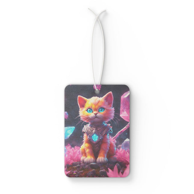 Bright Orange Fur Warrior Cat Car Air Freshener, Crystal Gem Cavern Feline Scented Gift, Armored Cosmic Furry Kitten Truck Auto Accessory