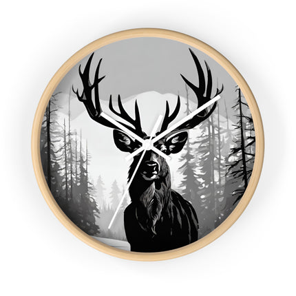 BIG BUCK HUNTER Wall Clock - Snowy Mountain Deer Hunting Decor
